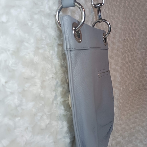 B Makowsky Gray Leather Crossbody Front Pockets Silver Hardware Adjustable Strap - Picture 6 of 15